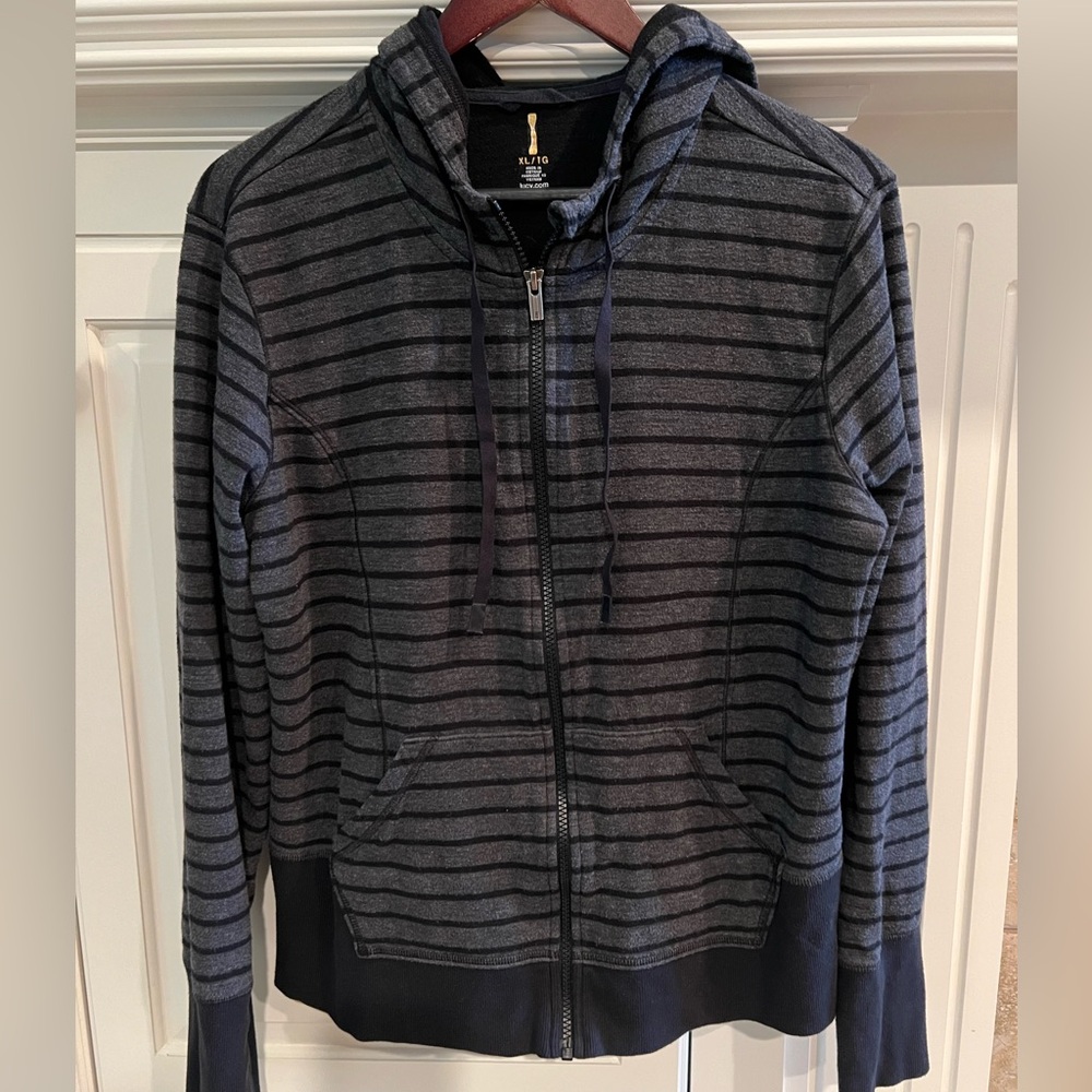 Lucy Women’s Striped Charcoal Zip up Hoodie
